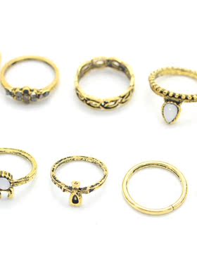 饰品欧美风质感雕花百搭宝石戒指