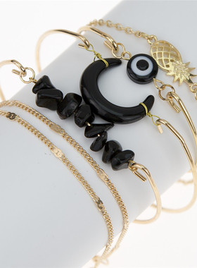 波西米亚风眼睛月亮贝壳元素手链