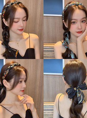 复古洋气编发发箍女2024新款飘带发带绑发头箍一体系夏季发卡头饰