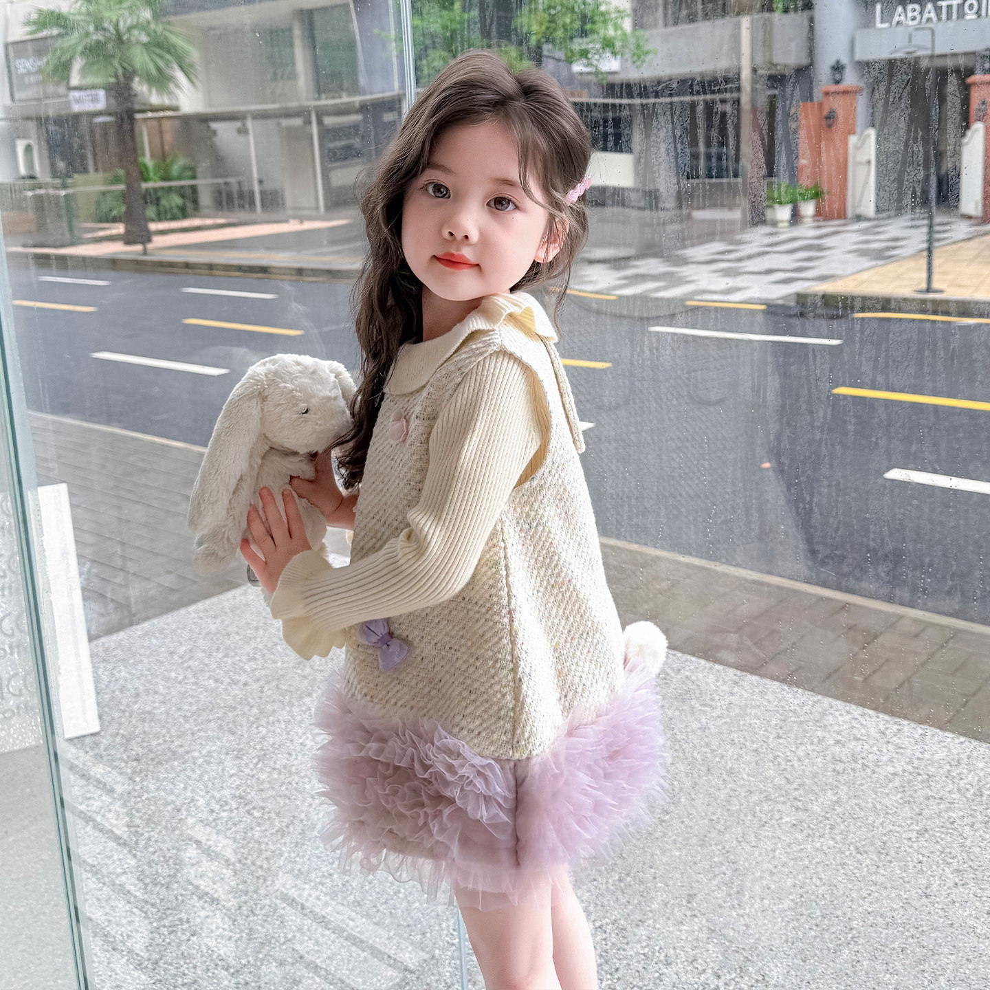 女童连衣裙毛衣套装春秋款2026新春装宝宝小香风公主好看儿童衣服,淘宝优惠券,粉丝福利购,淘宝优惠卷