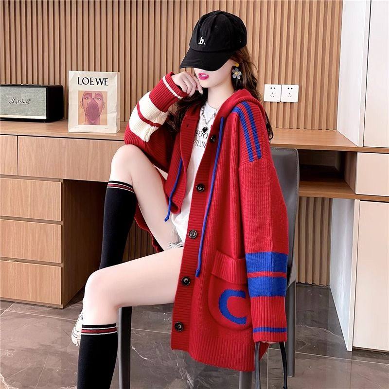 软糯加厚连帽外穿大朗毛衣女秋冬内搭针织本命年新年红色上衣大码 - 图2