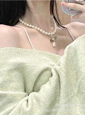 2024新款法式西太后项链立体土星水晶毛衣链珍珠蝴蝶结满钻吊坠女