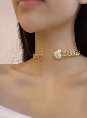 女短款锁骨链珍珠爱心5