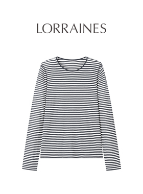LORRAINES 法式衣橱-巴素兰60支精纺羊毛圆领撞色条纹针织T恤