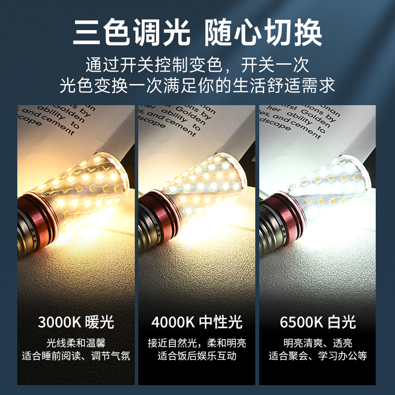 led灯泡螺口节能三色变光e14e27超亮玉米灯家用替换照明吊灯光源 - 图0
