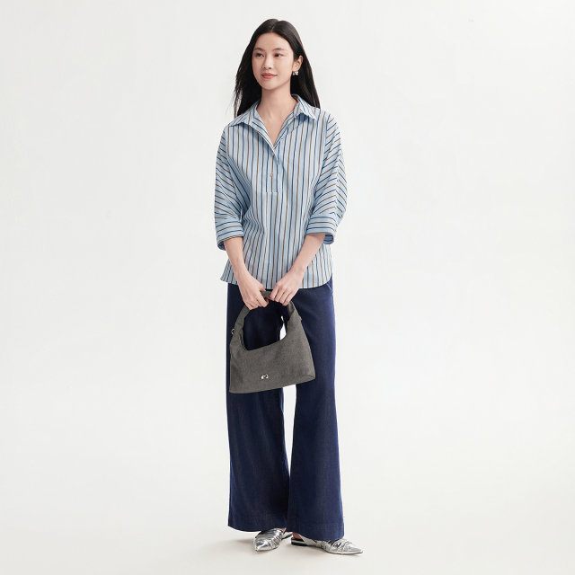 ເສື້ອຢືດ FINITY chiffon 2026 ລະດູຮ້ອນມາໃໝ່ ຝ້າຍລາຍເສັ້ນລວດລາຍງ່າຍດາຍ ແຂນສາມສ່ວນສີ່ສຳລັບຜູ້ຍິງ