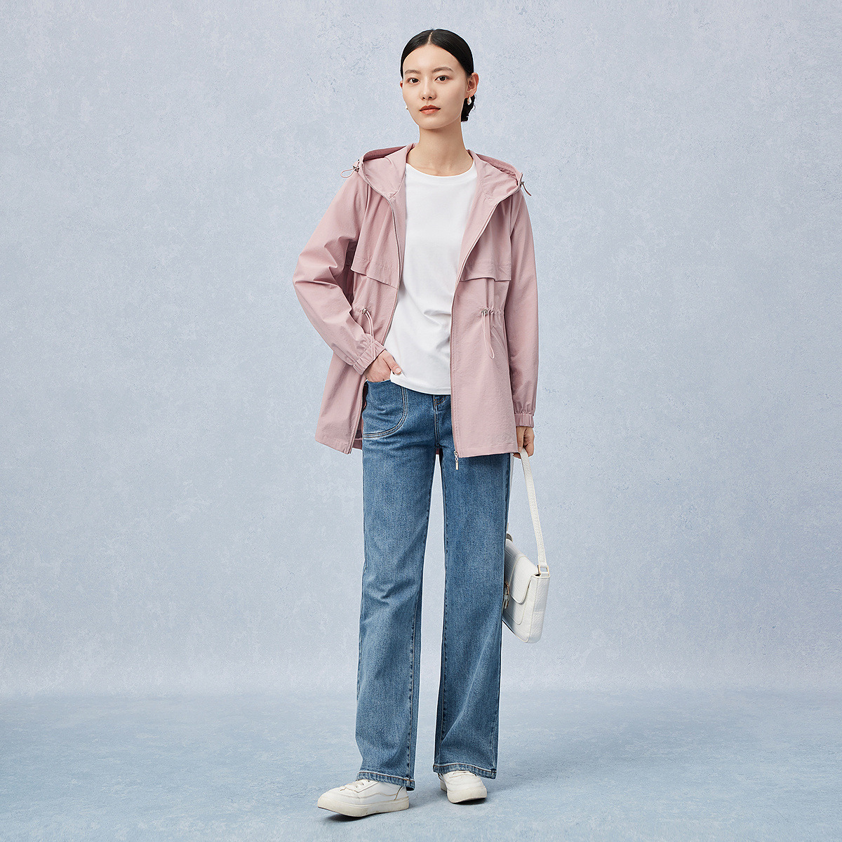 菲妮迪品牌风衣2025秋季新款简约休闲风连帽耐皱中长款时尚外套女 - 图1