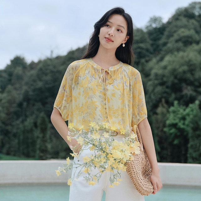 Finidi 100% ເສື້ອຍືດ chiffon ພິມ