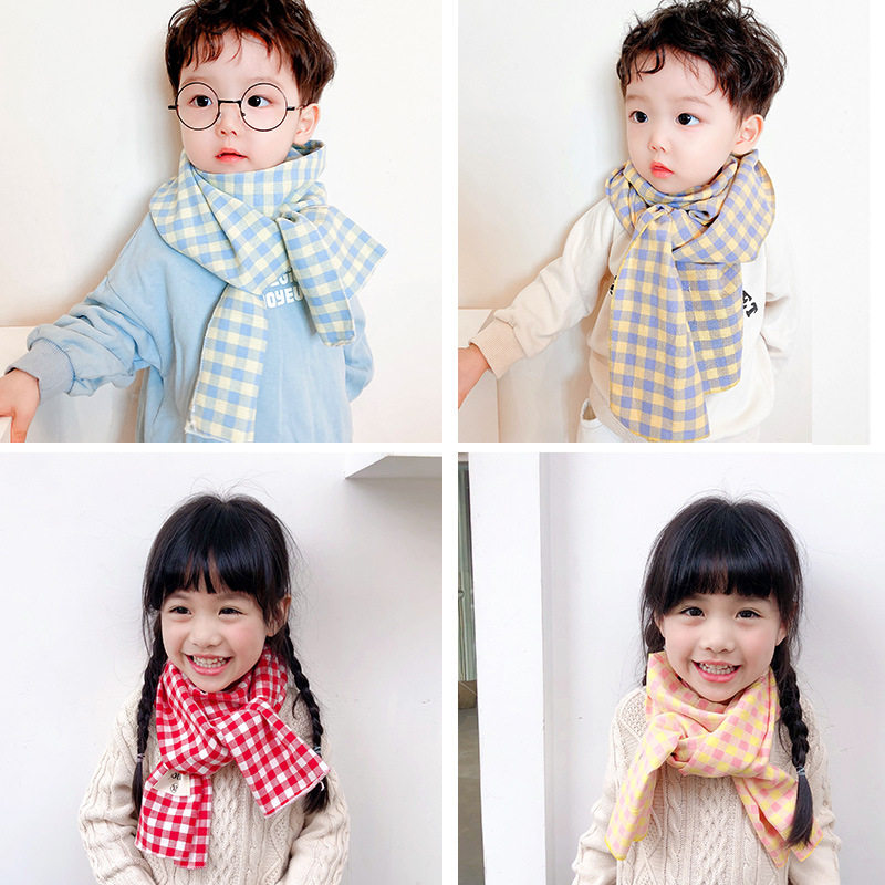 儿童格子围巾薄款男女童秋冬季纯色纱巾宝宝小孩棉纱巾围脖双面,淘宝优惠券,粉丝福利购,淘宝优惠卷