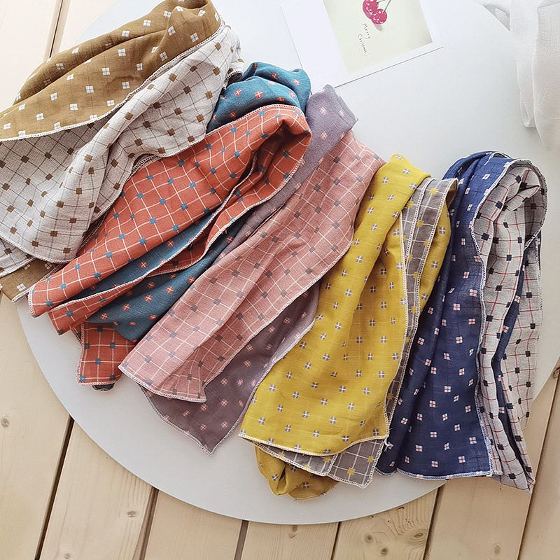 儿童格子围巾薄款男女童秋冬季纯色纱巾宝宝小孩棉纱巾围脖双面,淘宝优惠券,粉丝福利购,淘宝优惠卷