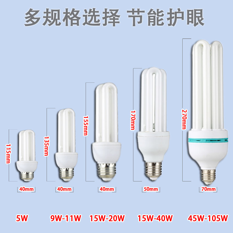 广东中山11We27螺口三基色LED节能灯泡家用超亮2U3U4U管暖光省电-图0