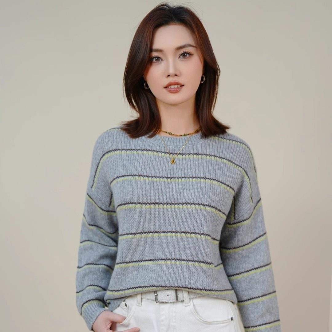 特价SANER欧洲站2025秋冬新款女824449韩系条纹圆领舒适棉羊毛衣,淘宝优惠券,粉丝福利购,淘宝优惠卷