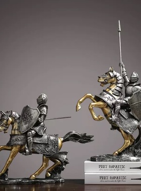 创意中式客厅北欧轻奢铠甲骑士马到成功摆件办公室装饰品开业送礼