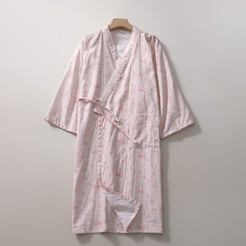 印花睡袍女士纯棉纱薄春夏7分袖家居晨袍汗蒸浴袍开衫一体连衣裙,淘宝优惠券,粉丝福利购,淘宝优惠卷