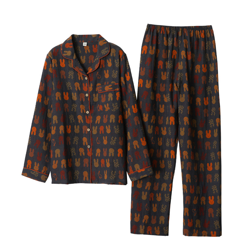 复古卡通睡衣男女纯棉纱薄日系翻领长袖长裤情侣家居睡眠服可外穿,淘宝优惠券,粉丝福利购,淘宝优惠卷