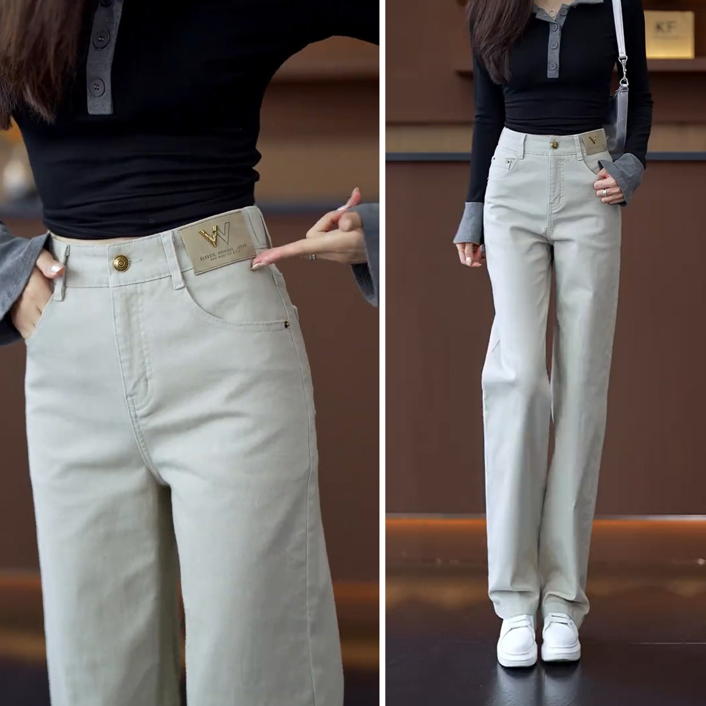 莫兰迪灰色窄版阔腿裤女秋季新款宽松流行爆款洗水时尚牛仔直筒裤