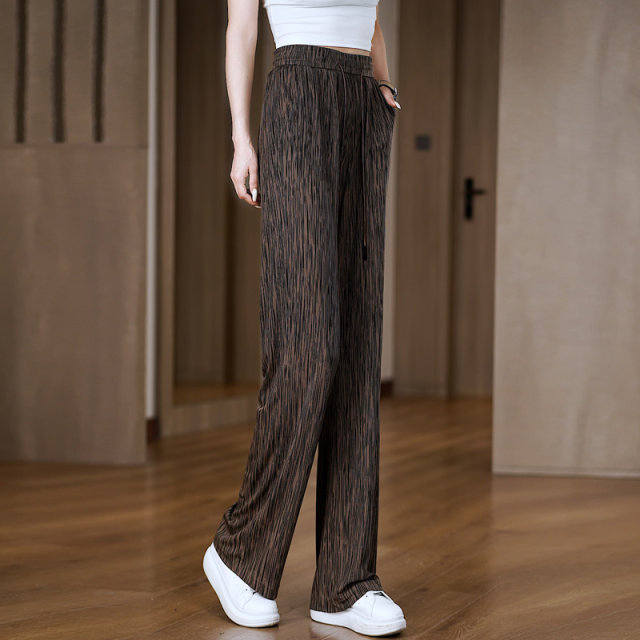 2026 Summer Thin Ice Silk Narrow Wide Leg Pants Fashionable Soft High Waist Slimming Loose Draping Versatile Straight Leg Pants