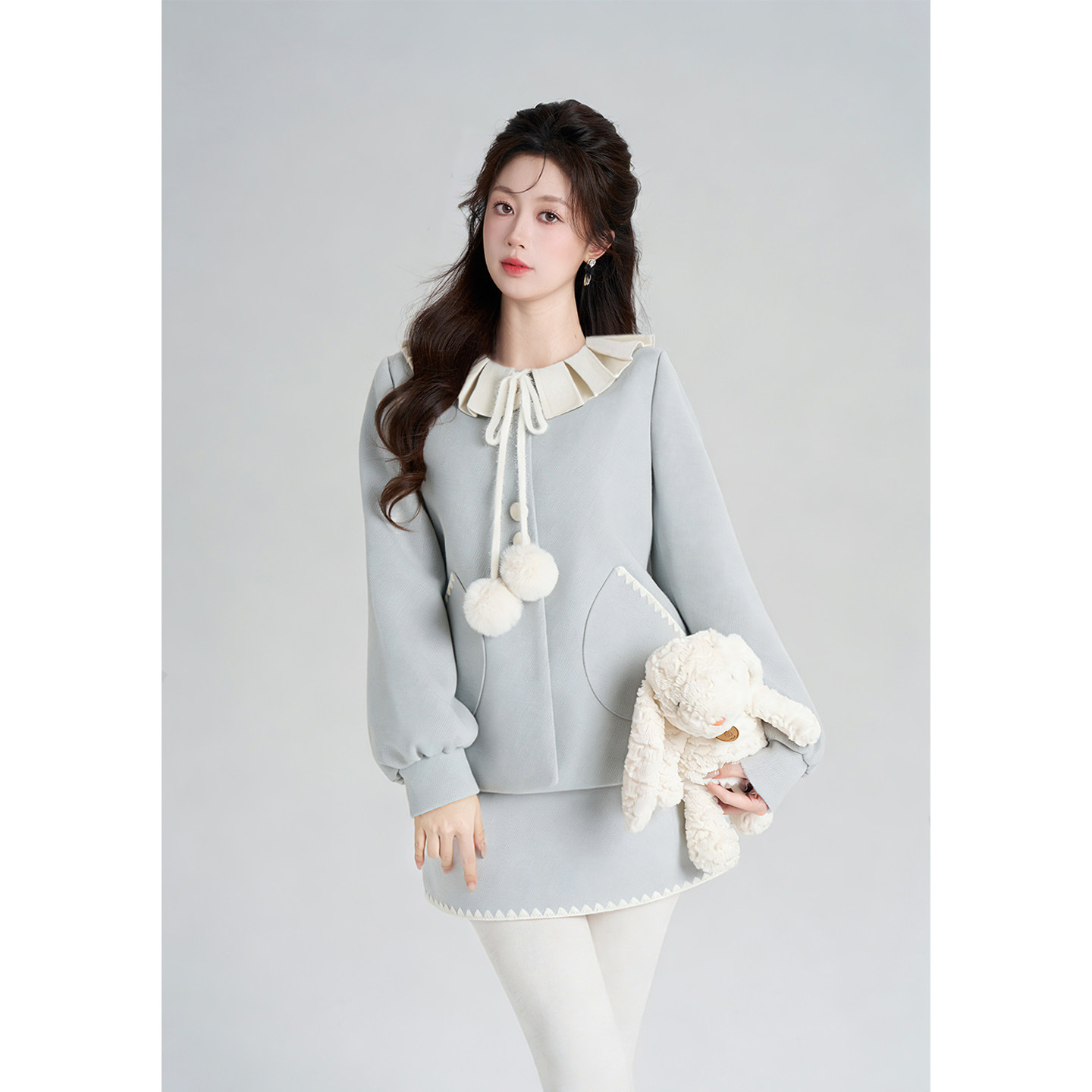 Palglg甜美风蓝色小香风毛呢外套女套装冬富家千金风半身裙两件套,淘宝优惠券,粉丝福利购,淘宝优惠卷