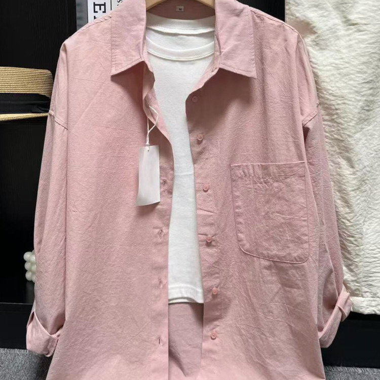 100%纯棉衬衫女叠穿单穿宽松通勤遮肉长袖衬衣外穿上衣薄款防晒衫 - 图2