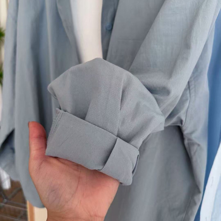 100%纯棉衬衫女叠穿单穿宽松通勤遮肉长袖衬衣外穿上衣薄款防晒衫 - 图0