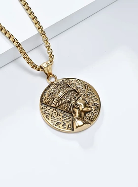Nefertiti古埃及法老奈费尔提蒂壁画像项链文化符号护身钛钢吊坠