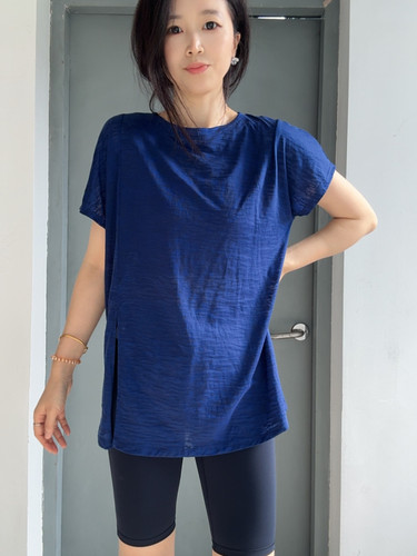 超薄大码宽松短袖长款罩衫薄夏健身瑜伽服速干半透明高开衩运动服 - 图2