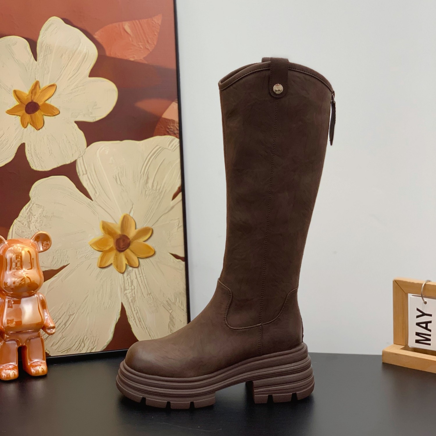 高级感V口骑士靴小个子女增高6CM粗跟长靴2025冬季复古百搭瘦瘦靴,淘宝优惠券,粉丝福利购,淘宝优惠卷