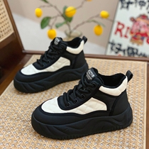 Mead High Helps Board Shoes Women 2023 Autumn Winter New Plus Suede Thickened Warm Cotton Shoes Sports Casual Bread Shoes