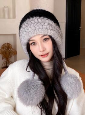 骑行护耳帽皮草女水貂毛甜美冬季