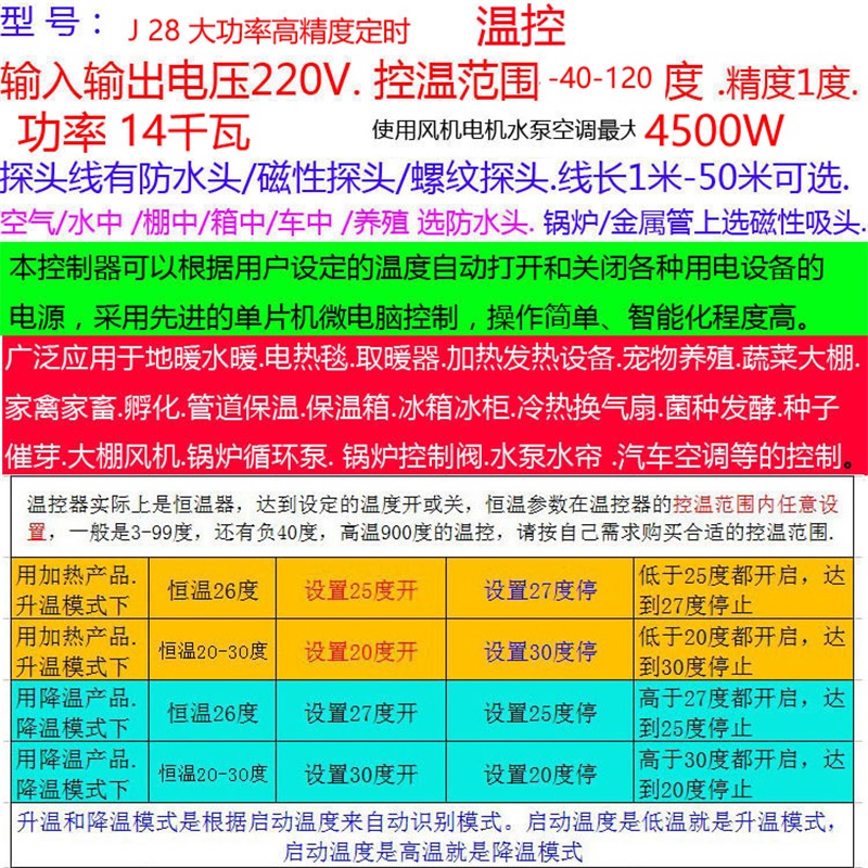 14KW高精度单相220V大功率养殖风机遥控温控器温度控制器J28 - 图0