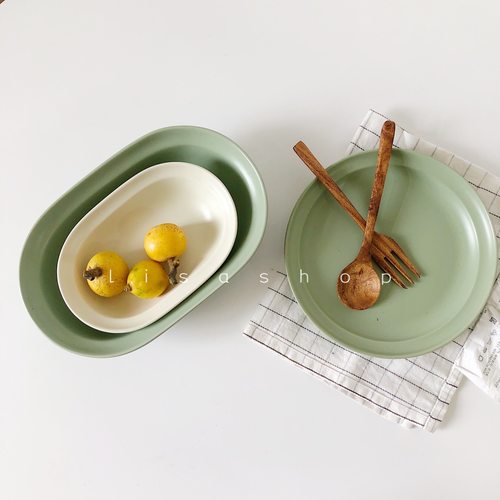 LS简约北欧韩式陶瓷家用纯色餐具平盘早餐意面盘燕麦碗平盘椭圆盘 - 图1