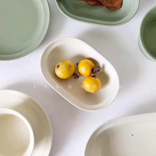 LS简约北欧韩式陶瓷家用纯色餐具平盘早餐意面盘燕麦碗平盘椭圆盘 - 图2