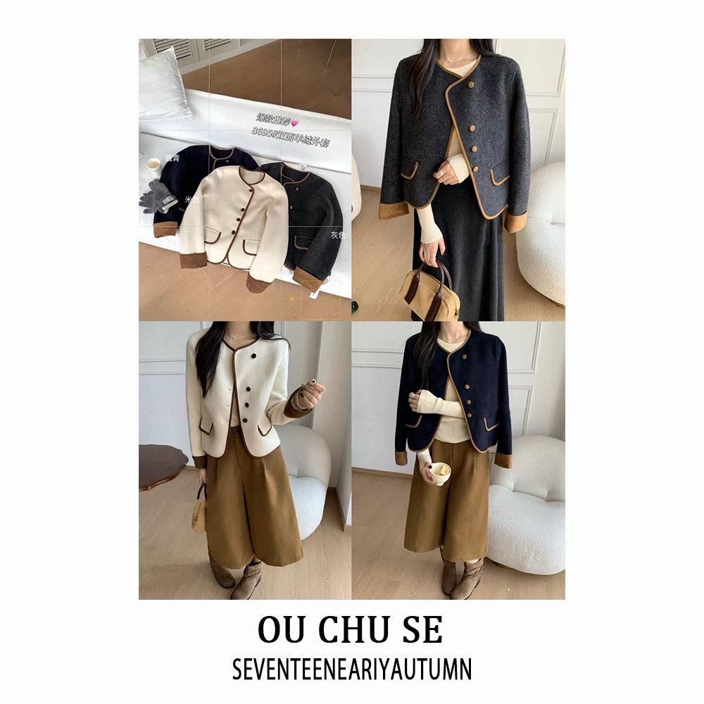 2025秋冬新款韩版时尚百搭圆领单排扣双面羊毛呢短外套女,淘宝优惠券,粉丝福利购,淘宝优惠卷