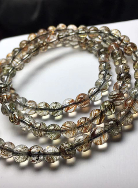 黑金超七手链天然水晶三圈发晶