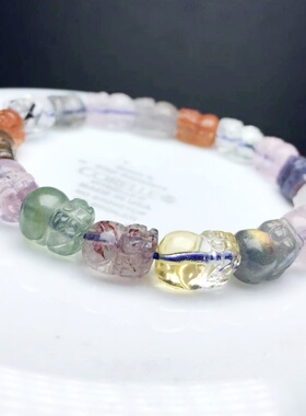 貔貅手串天然水晶发晶超七拉长石