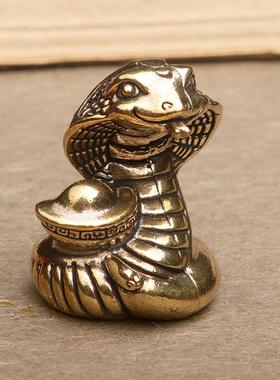 黄铜小摆件桌面手把件生肖蛇腰缠万贯道茶宠装饰品造景礼品工艺品