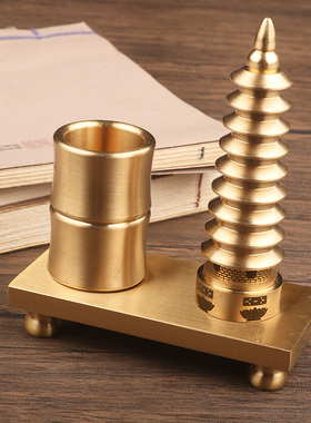 纯黄铜九层文昌塔笔筒