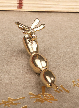 蜻蜓莲藕古玩实心小铜器黄铜