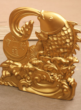 年年有鱼跳龙门摆件书房黄铜