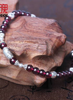 红魄天然巴西石榴石配925银手链