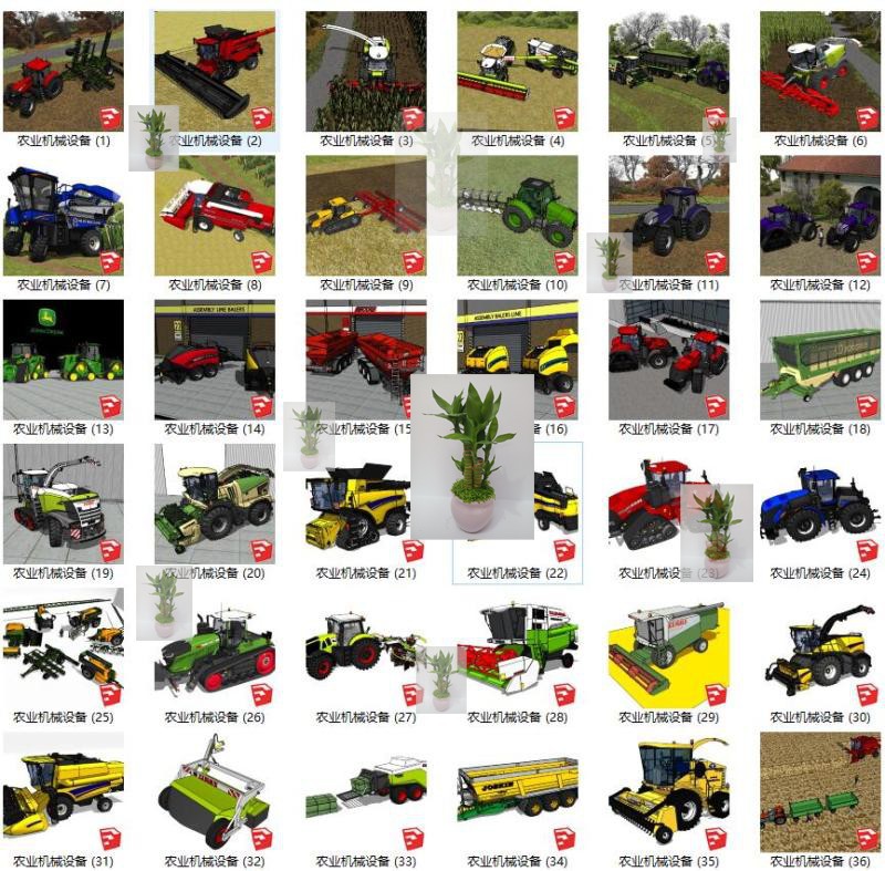 SU生产机械机器su模型农业设备拖拉机割草机收割机素材su草图大师-图2