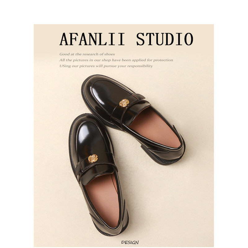 【曾小邪】英伦风山茶花小金币乐福鞋女亮面圆头粗高跟单鞋小皮鞋,淘宝优惠券,粉丝福利购,淘宝优惠卷