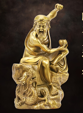 黄铜伏虎铜像祥龙罗汉像桌面摆件