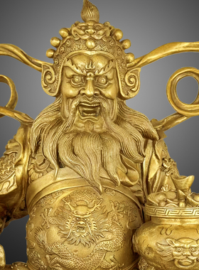 黄铜骑虎武财神佛像家用客厅摆件