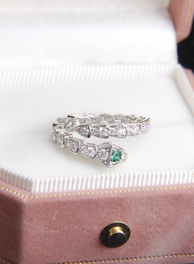 菲颜施女日韩锆石绿眼蛇开口戒指