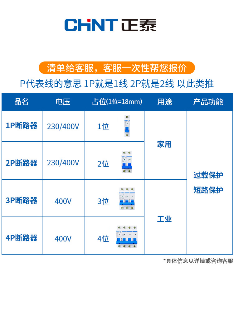 正泰昆仑跳闸空气开关NXB断路器220V家用1P2P3P4P空开C32C63C100A-图2