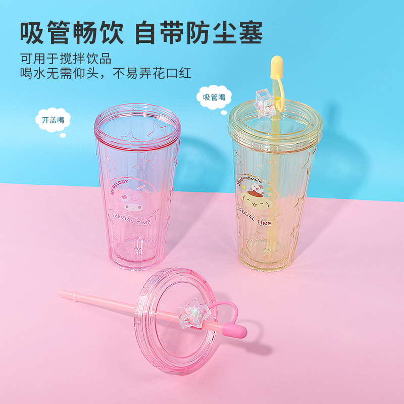 miniso名创优品三丽鸥库洛米夏日星星闪烁吸管杯帕恰狗玉桂狗水杯-图1