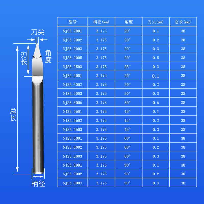 威特钨钢3.175金属平底尖刀雕刻刀铝不锈钢雕刻刀数控雕刻机刀头-图3