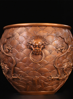 匠魂紫铜龙纹缸聚宝盆装饰品摆设