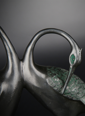 匠泽铜魂双鹤周年健康长寿摆件